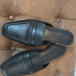 DKNY Black Leather Mules